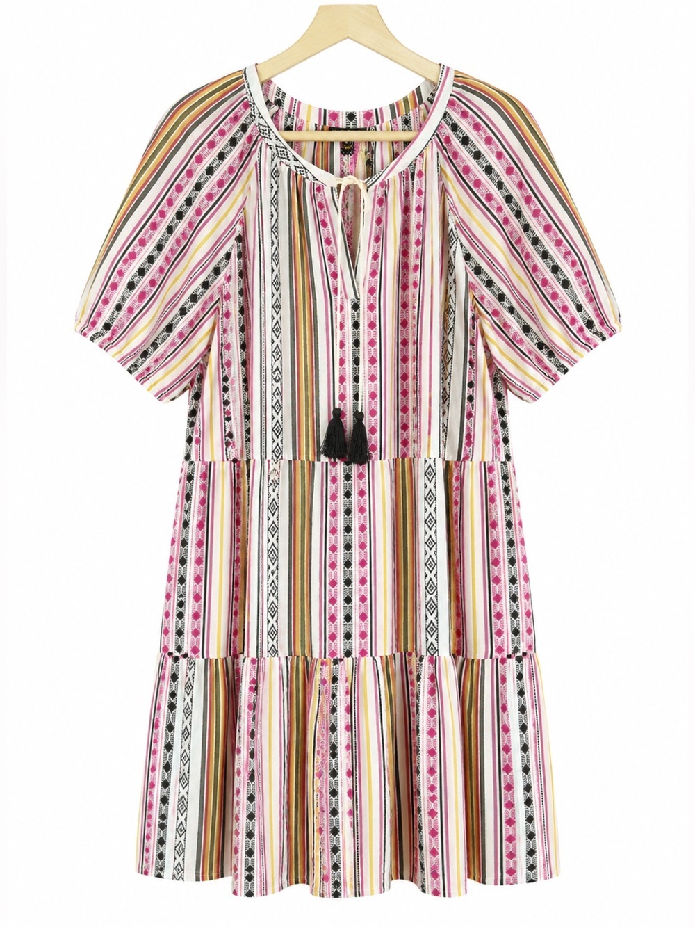Style & Co. pink white boho earthy peasant tasseled relaxed beachy dress NWT XL